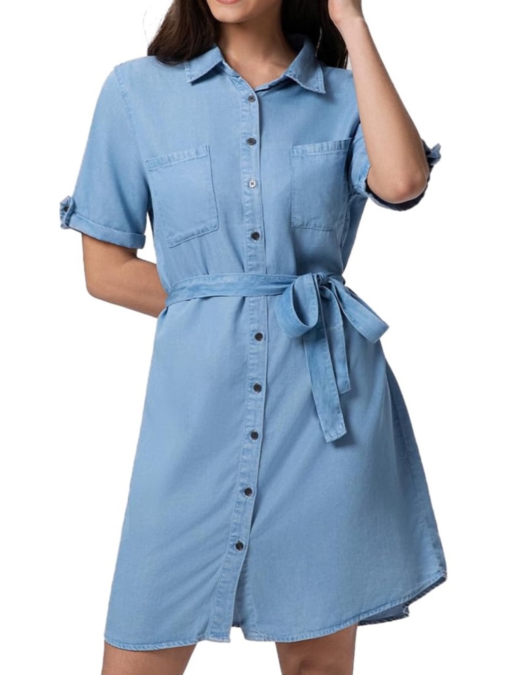 FASHIONSPARK Women's Denim Tie Waist Dress Button Down Short Sleeve Dress -XL